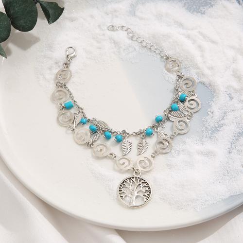 Sinc Alloy anklet, le turquoise, Crann na Beatha, plátáilte, Ciseal Dúbailte & stíl Bohemian & do bhean, Díolta De réir PC