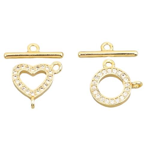 Chiusura Toggle in ottone, Placcato in oro 14K, DIY & stili diversi per la scelta & Micro spianare cubic zirconia, Venduto da set