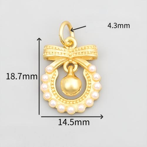 Brass Jewelry Pendants with Plastic Pearl matte gold color plated DIY Sold By PC