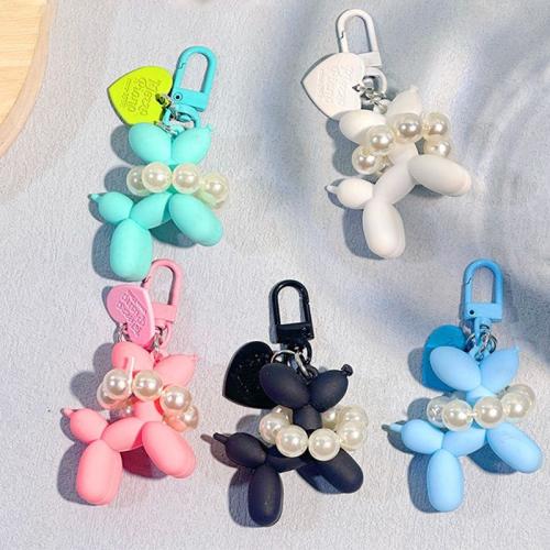 Plastic Key Clasp with Plastic Pearl Dog painted Unisex 85mm Sold By PC