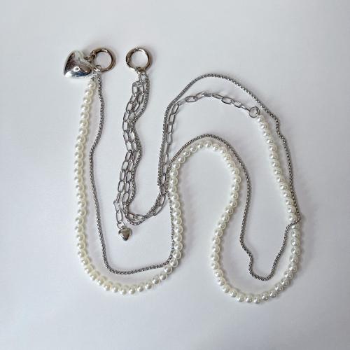 Zinc Alloy Cell Phone Chain with Plastic Pearl plated Double Layer & Unisex 115mm Sold By PC