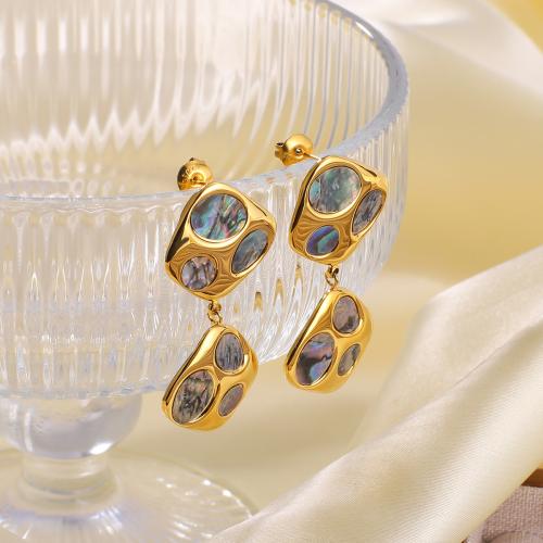 Stainless Steel Drop Earring 304 Stainless Steel with Black Shell irregular gold color plated for woman Sold By Pair