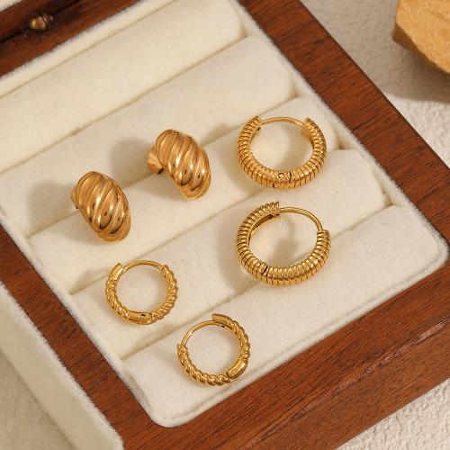 Stainless Steel Stud Earrings 304 Stainless Steel gold color plated for woman Sold By Set