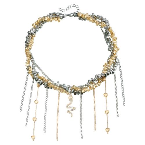 Collier de bijoux en alliage de zinc, avec plastique revêtu de cuivre, Placage, Double couche & pour femme & deux tons, Vendu par PC