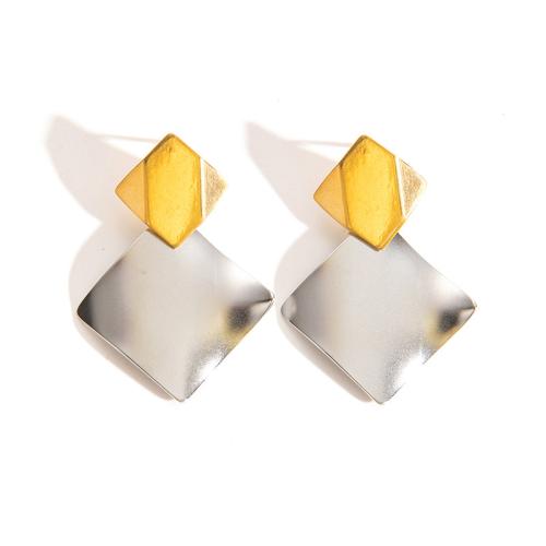 Stainless Steel Stud Earrings 304 Stainless Steel Square plated fashion jewelry & for woman & two tone Sold By Pair