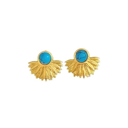 Stainless Steel Stud Earrings 304 Stainless Steel with turquoise Flower 18K gold plated fashion jewelry & for woman Sold By Pair