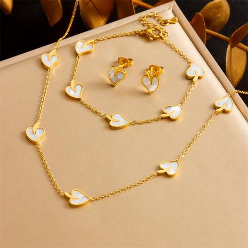 Fashion Stainless Steel Jewelry Sets 304 Stainless Steel with White Shell plated fashion jewelry & for woman golden Sold By Set