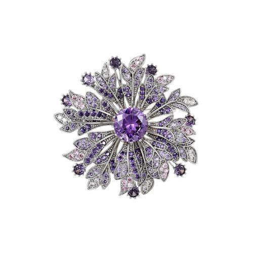 Fashion Broche Sieraden, Messing, plated, micro pave zirconia & voor vrouw, zilver, 51x51mm, Verkocht door PC