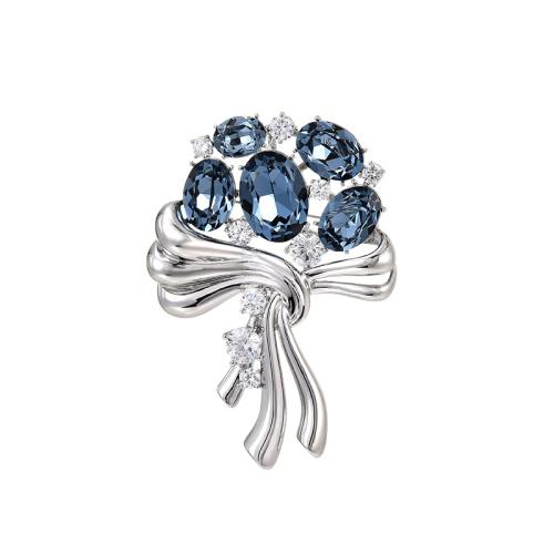 Fashion Brooch Jewelry Brass with Austrian Crystal plated micro pave cubic zirconia & for woman silver color Sold By PC