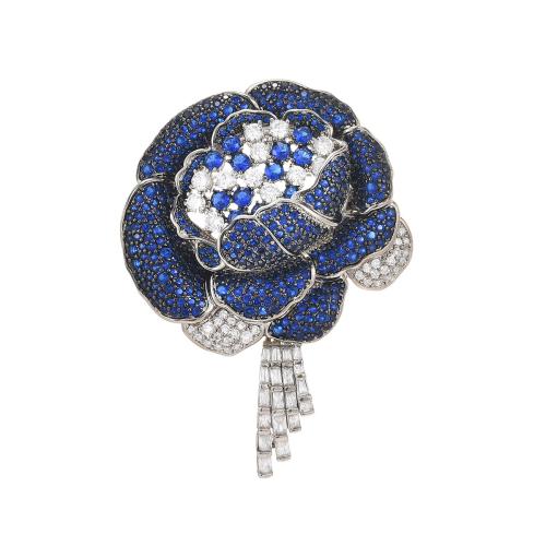 Fashion Broche Sieraden, Messing, plated, micro pave zirconia & voor vrouw, zilver, 58x43mm, Verkocht door PC