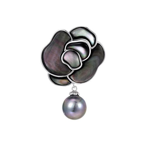 Bijuterias de broche da moda , cobre, with Shell Pearl & concha, banhado, joias de moda & para mulher, prateado, 43x29mm, vendido por PC