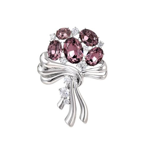 Fashion Brooch Jewelry Brass with Austrian Crystal plated micro pave cubic zirconia & for woman silver color Sold By PC