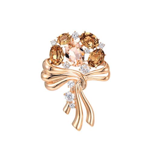 Fashion Brooch Jewelry Brass with Austrian Crystal plated micro pave cubic zirconia & for woman golden Sold By PC