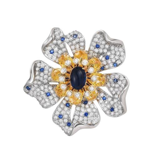 Fashion Broche Sieraden, Messing, plated, micro pave zirconia & voor vrouw, zilver, 33x31mm, Verkocht door PC