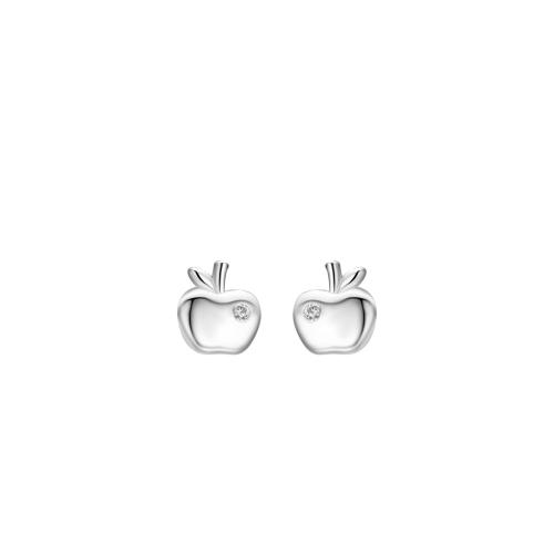 925 sterling zilver Stud Earring, Appel, voor vrouw & met strass, zilver, 4.60x5mm, Verkocht door pair