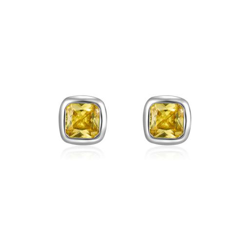 925 Sterling Silver Stud Earring Square for woman & with rhinestone Sold By Pair