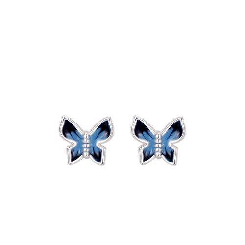 925 Sterling Sølv Stud Earring, Butterfly, for kvinde & emalje, 5.80x5.30mm, Solgt af par