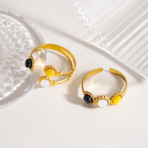 Stainless Steel Finger Ring 304 Stainless Steel with Black Shell & Yellow Shell & White Shell gold color plated & for woman Sold By PC