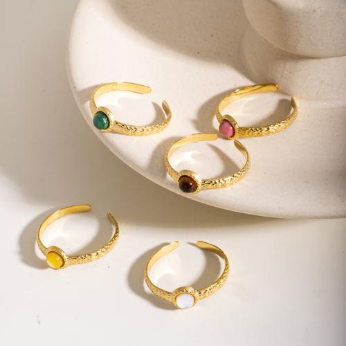 Stainless Steel Finger Ring 304 Stainless Steel with Natural Stone gold color plated & for woman Sold By PC