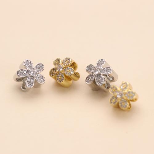 Cubic Zirconia Micro Pave Brass Beads Flower plated DIY & micro pave cubic zirconia nickel lead & cadmium free Sold By PC