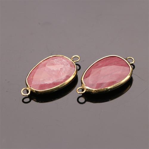 Connettore di pietre dure, rhodonite, placcato color oro, DIY & 1/1 anello del connettore, rosso, 17.50x31mm, Venduto da PC