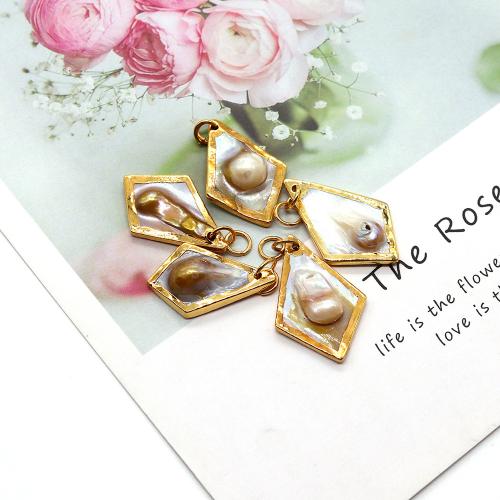 Shell Pendants Rhombus gold color plated DIY Sold By PC