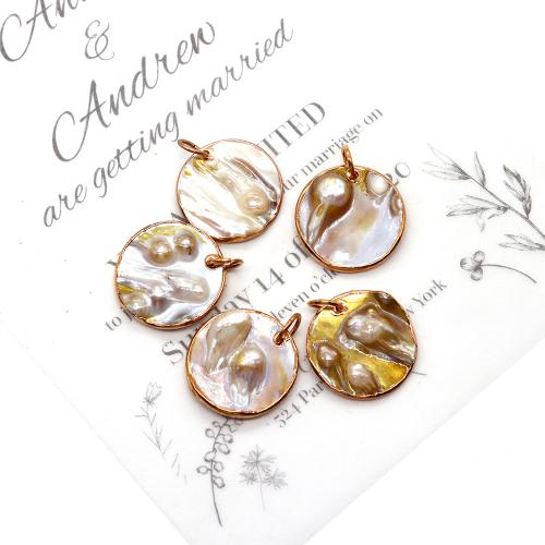 Shell Pendants Round gold color plated DIY 25mm Sold By PC