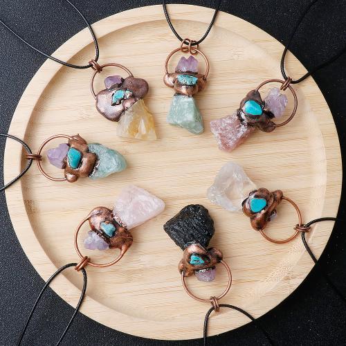 Natural Gemstone Necklace Korean Waxed Cord with Natural Stone & Iron fashion jewelry Sold By PC