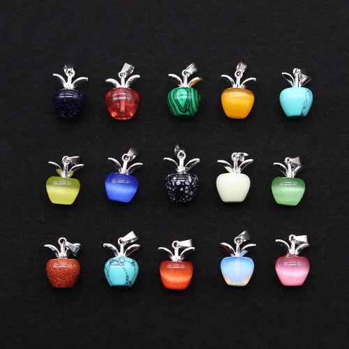 Gemstone Pendants Jewelry Natural Stone with Zinc Alloy Apple DIY Sold By PC