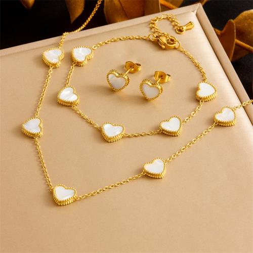 Fashion Stainless Steel Jewelry Sets 304 Stainless Steel with White Shell plated fashion jewelry & for woman golden Sold By Set