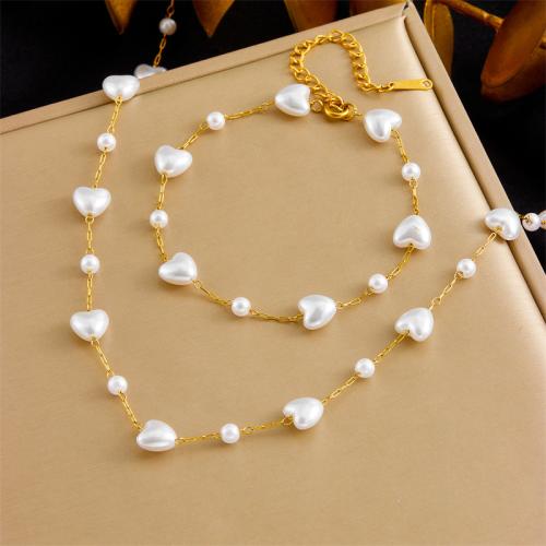 Fashion Stainless Steel Jewelry Sets 304 Stainless Steel with Plastic Pearl plated fashion jewelry & for woman golden Sold By Set