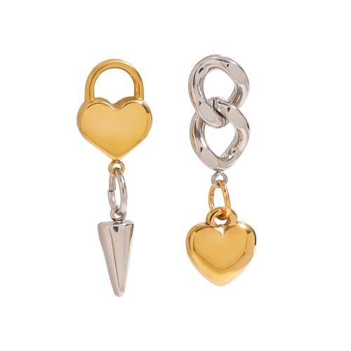 Asymmetric Earrings 304 Stainless Steel plated for woman & two tone & hollow Sold By Pair