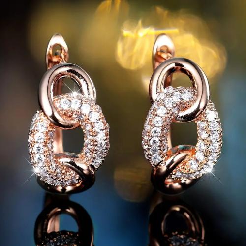 Cubic Zirconia Micro Pave Brass Earring plated micro pave cubic zirconia & for woman & hollow Sold By Pair