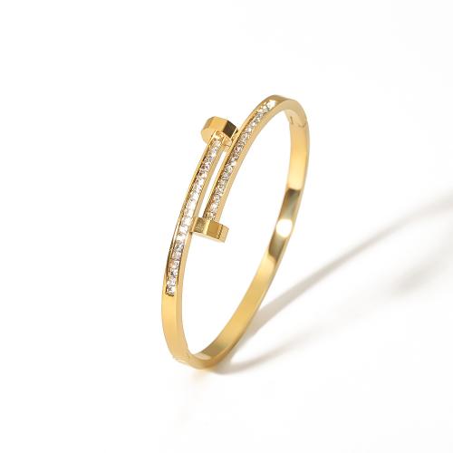 Stainless Steel Bangle 304 Stainless Steel 18K gold plated fashion jewelry & for woman & with rhinestone Sold By PC