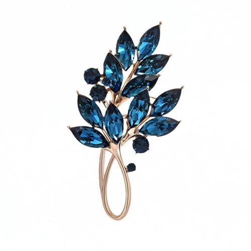 Zinklegering broches, Zinc Alloy, met Kristal, Blad, mode sieraden & voor vrouw & hol, blauw zwart, 73x39mm, Verkocht door PC