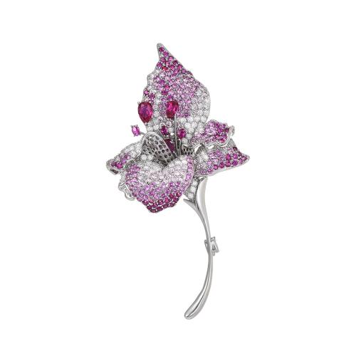 Cubic Zirconia Broche, metal, chapado, micro arcilla de zirconia cúbica & para mujer, plateado, 75x37mm, Vendido por UD