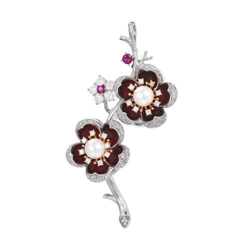 Cubic Zirconia Spilla, ottone, with Shell Pearl, placcato, Micro spianare cubic zirconia & per la donna, argento, 80x35mm, Venduto da PC