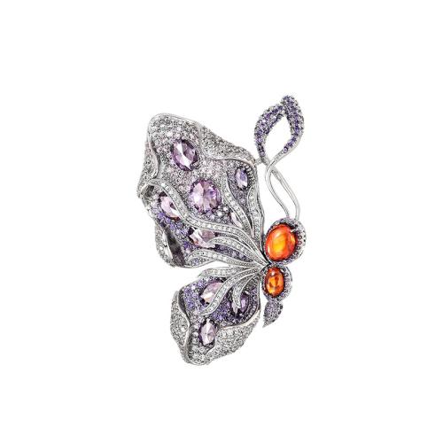 Broche zircon, laiton, Placage, pavé de micro zircon & pour femme, argent, 54x36mm, Vendu par PC