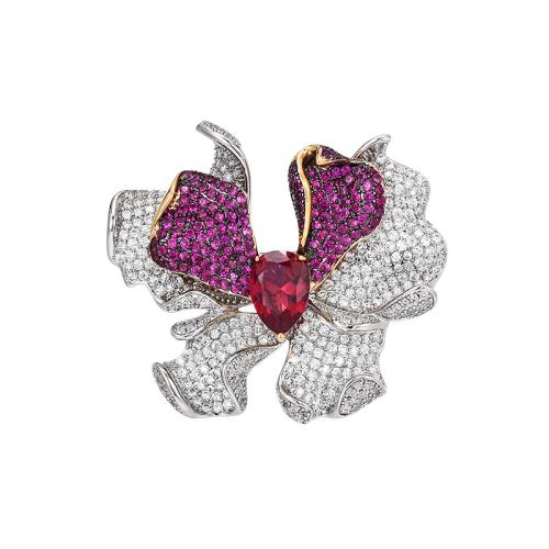 Cubic Zirconia Broche, cobre, banhado, micro pavimento em zircônia cúbica & para mulher, prateado, 48x55mm, vendido por PC