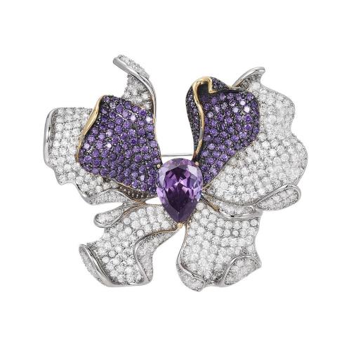 Cubic Zirconia Broche, cobre, banhado, micro pavimento em zircônia cúbica & para mulher, prateado, 47x56mm, vendido por PC