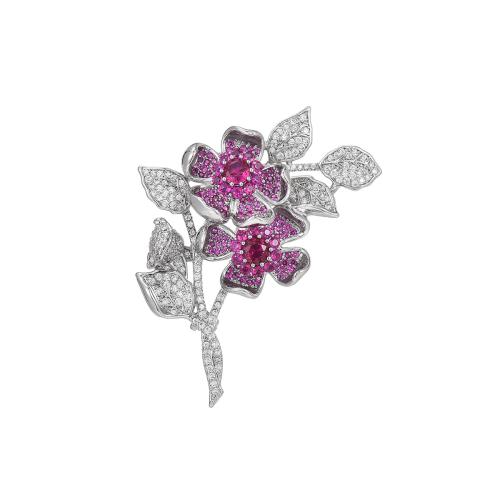 Cubic Zirconia Broche, metal, chapado, micro arcilla de zirconia cúbica & para mujer, plateado, 51x41mm, Vendido por UD