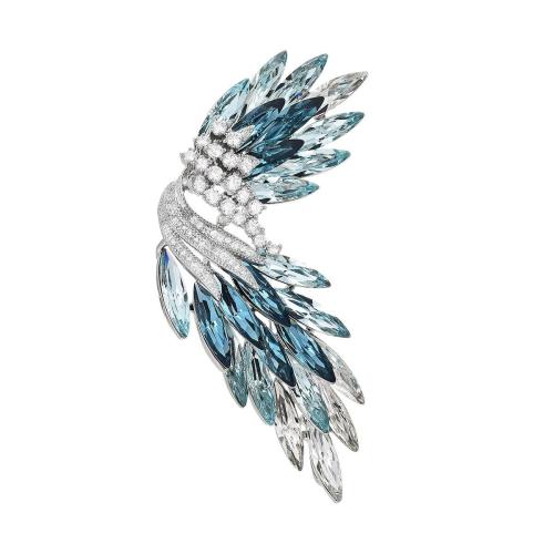 Crystal broche, Messing, met Oostenrijks kristal, micro pave zirconia & voor vrouw, zilver, 69x27mm, Verkocht door PC