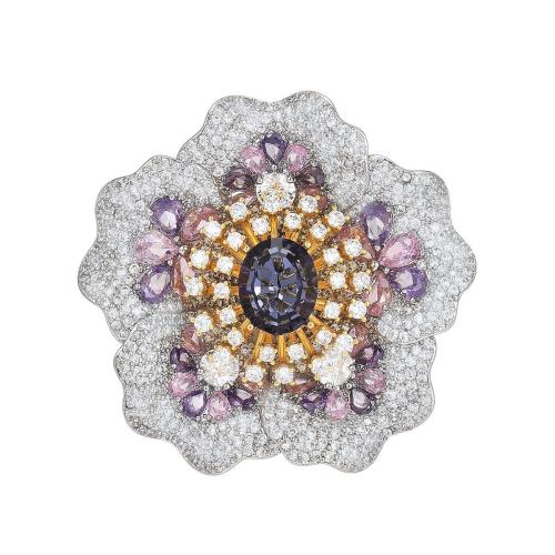 Broche zircon, laiton, Placage, pavé de micro zircon & pour femme, argent, 46x46mm, Vendu par PC