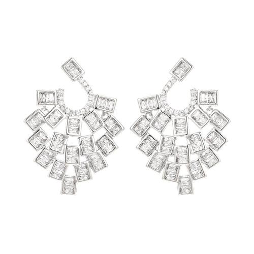 Cubic Zirconia Micro Pave Brass Earring micro pave cubic zirconia & for woman silver color Sold By Pair