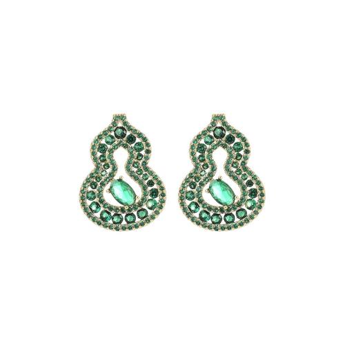 Boucles d'oreilles en laiton zircon cubique pavent, pavé de micro zircon & pour femme, vert, 15x21mm, Vendu par paire