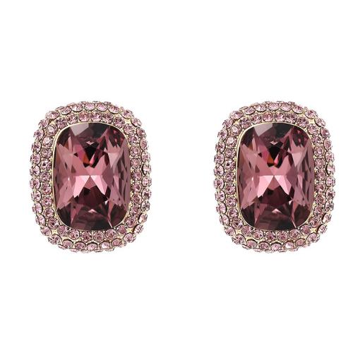 Boucles d'oreilles en laiton zircon cubique pavent, avec Cristal autrichien, Placage, pavé de micro zircon & pour femme, doré, 19x24mm, Vendu par paire