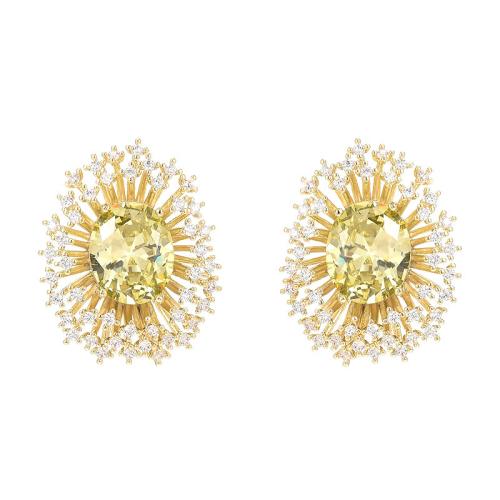 Cubic Zirconia Micro Pave Brass Earring plated micro pave cubic zirconia & for woman golden Sold By Pair