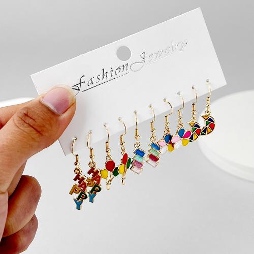 Zinc Alloy Drop Earrings plated for woman & enamel Sold By Set