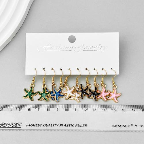 Zinc Alloy Øreringe, Starfish, forgyldt, for kvinde & emalje, Solgt af sæt