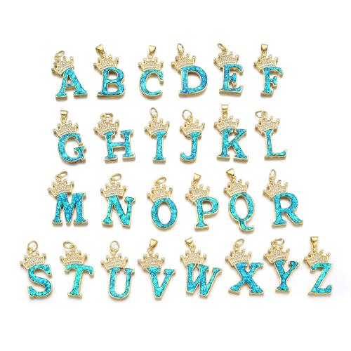 Cubic Zirconia Micro Pave Brass Pendant with Opal Alphabet Letter 18K gold plated DIY & micro pave cubic zirconia Sold By PC